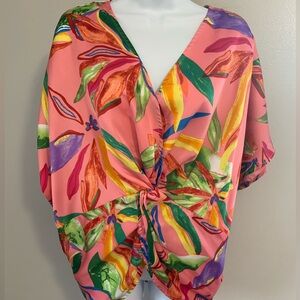 NWT Umgee Tropical Pink Knot Front Blouse